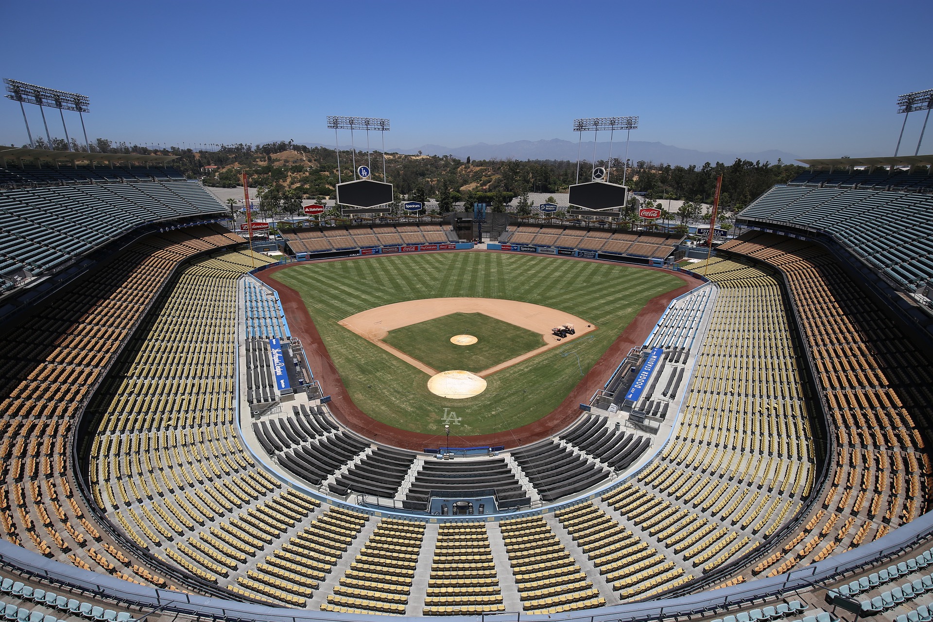 Picture of the Dodgers Stadium, empty, and during the day.