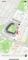 Map of Yankee Stadium with a star near the entrance on the 3rd base outfield side of the stadium designating the entry point for players.