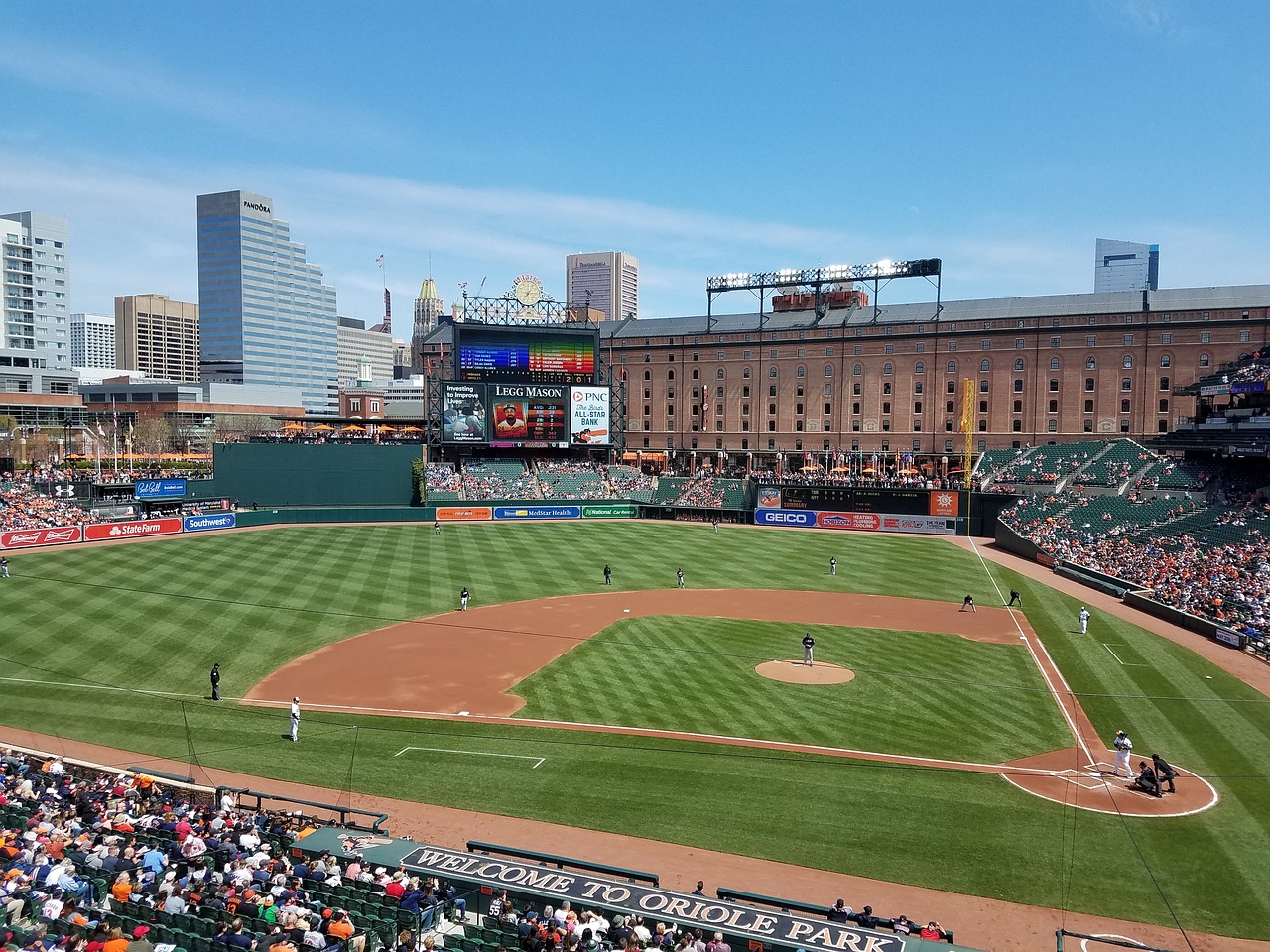 Photo of the baseball field at Oriole Park facing the warehouse.